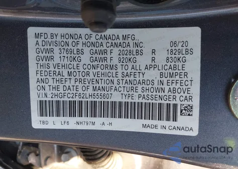 2020 Honda Civic Lx from USA, damaged, VIN 2HGFC2F62LH555607